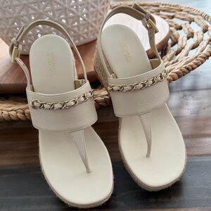 Michael Kors Beige Sandals with Gold Chain Accent